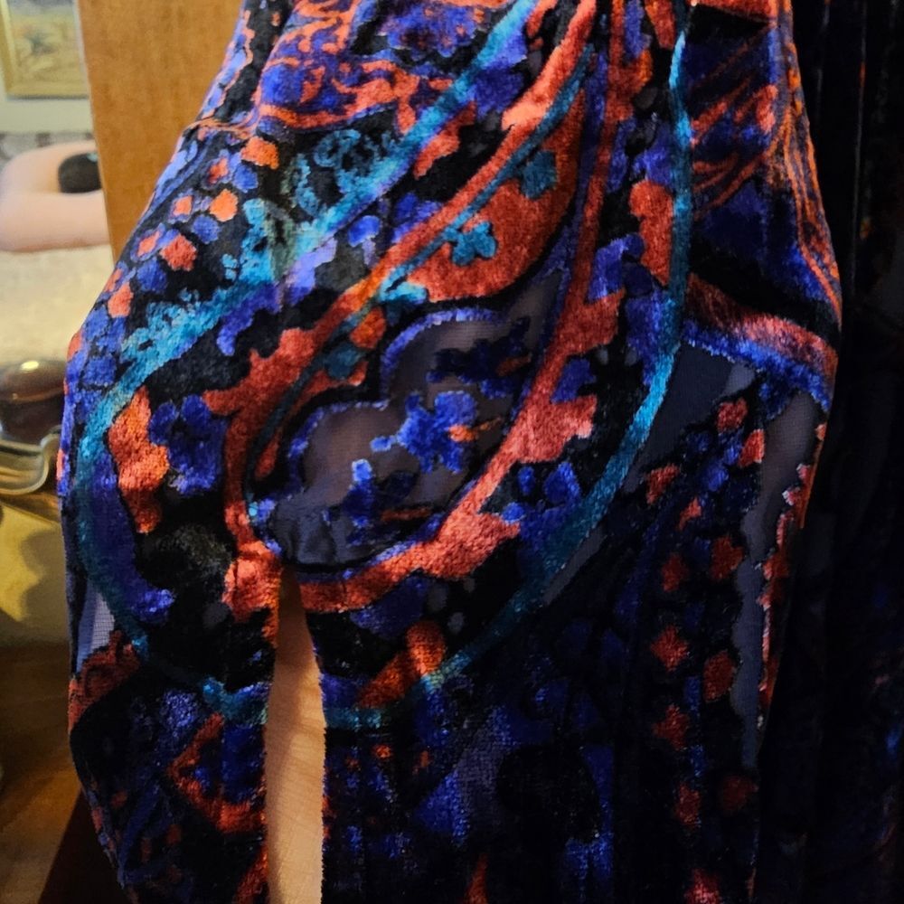 Anthropologie Paisley Velvet Burnout Long Sleeve Dress - Picture 2 of 11